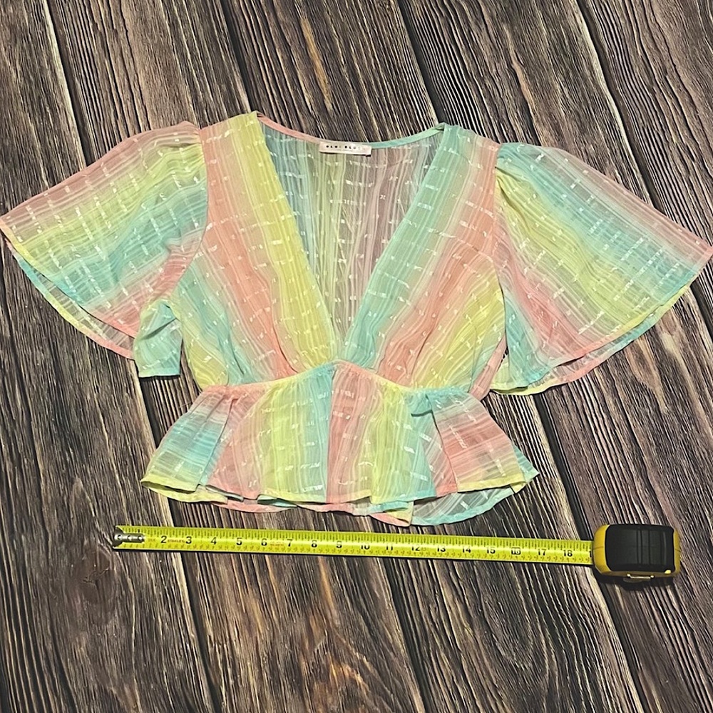 Blue Blush Pastel Deep Neckline Blouse